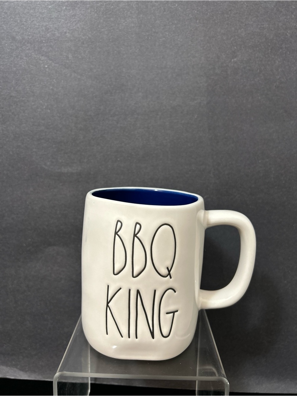 Rae Dunn BBQ KING White Mug with Blue Interior